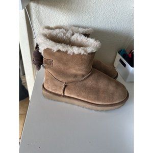 Ugg Women's Mini Bailey Corduroy Bow Brown Wool Boots Size 7